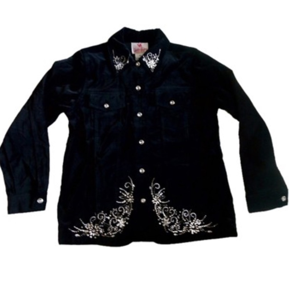 Nwt Black Velvet Blazer Jacket Embellished With Rhinestones Size XS
